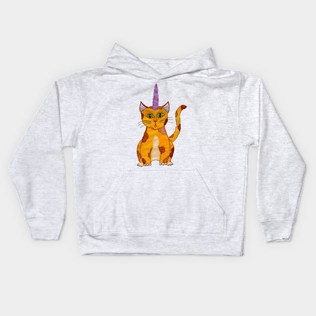 Calico Unicat, calico cat with unicorn horn Kids Hoodie by LuvbuzzArt